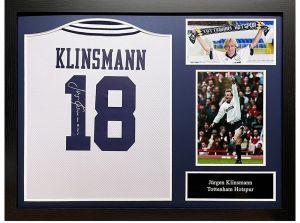 Spurs Klinsmann Signed Framed Football Shirt