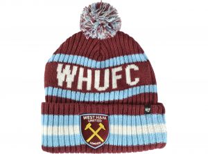 West Ham United 47 Brand Cuff Turn Up Bobble Hat Cardinal White Sky Blue