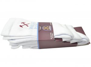 West Ham Sports Three Pack Socks White Blue 8 to 11 UK